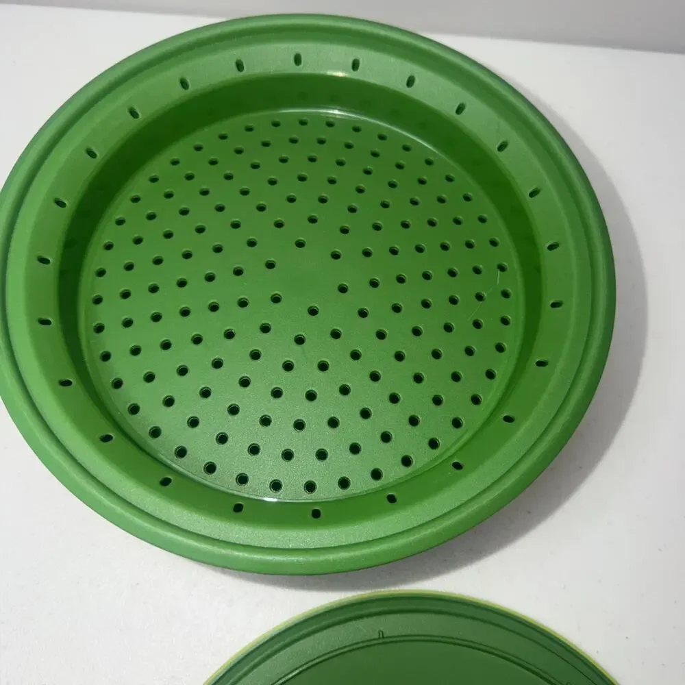 4 pcs Green Tupperware Smart Steamer Microwave Cooker Strainer Colander Bowl